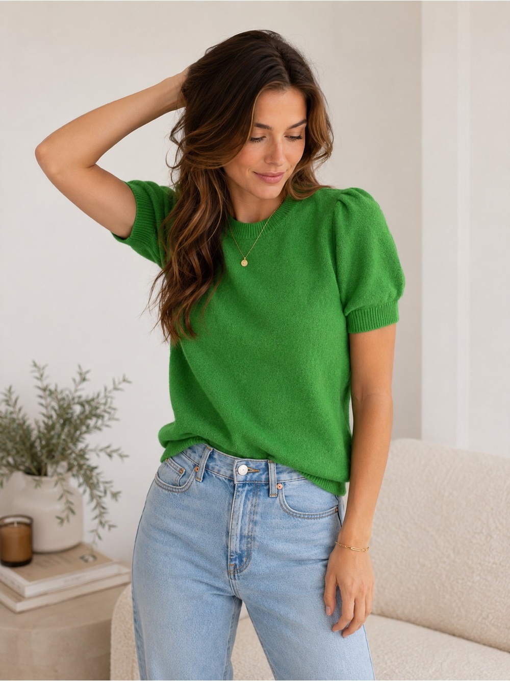 Vince Camuto Bright Green Puff Sleeve Knit Top